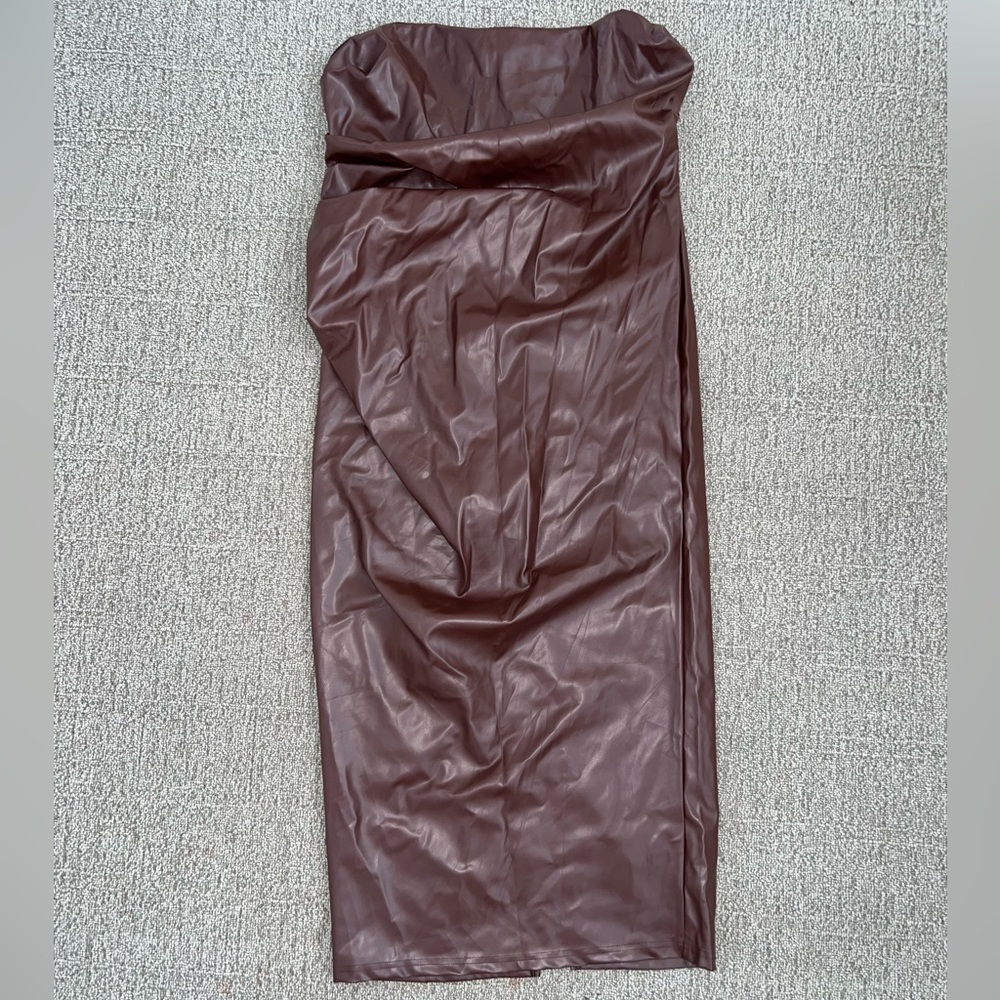 Brown Faux Leather Women's Skirt